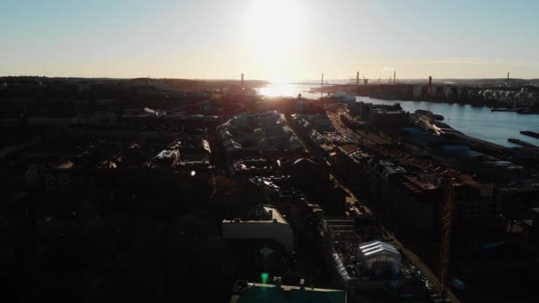 Luchtfoto Met Drone Shot Van Beautiful Gteborg Cityscape Met Lvsborgsbron — Stockvideo