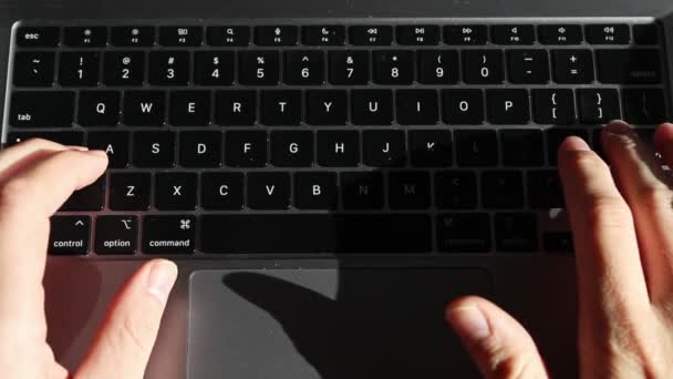 Static Overhead Shot Caucasian Person Typing Laptop Keyboard Desk — Video
