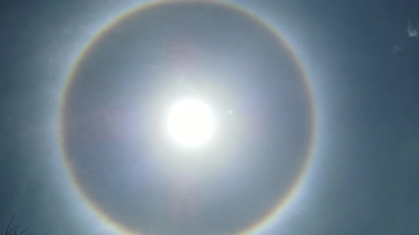 Rare Rainbow Circular Halo Sun Optical Phenomenon Blue Day Light — Video Stock