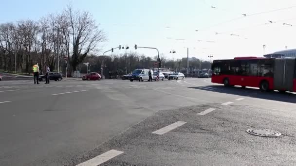 Alman Polisi Mart Mainz Deki Olay Yerinde Yoğun Trafiği Düzenliyor — Stok video
