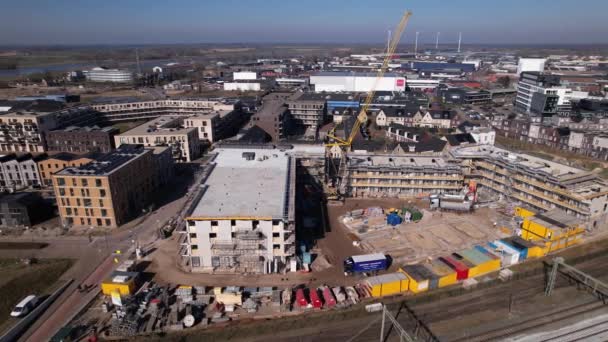 Sideways Rotating Aerial Pan Showing Construction Site Zutphen Real Estate — ストック動画