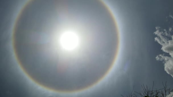 Rare Rainbow Circular Halo Sun Optical Phenomenon Blue Day Light — Wideo stockowe