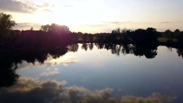 Smooth Aerial Drone Flight Slowly Rise Drone Shot Summer Sunset — Vídeos de Stock