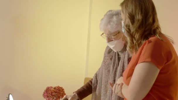 Ältere Dame Bekommt Hilfe Beim Gehen — Stockvideo