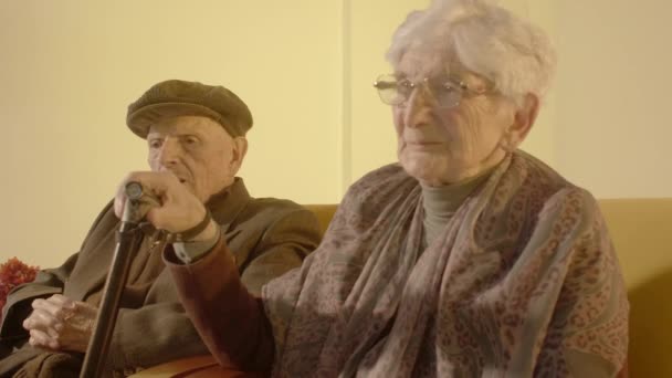 Elder Couple Sitting Couches — Stockvideo