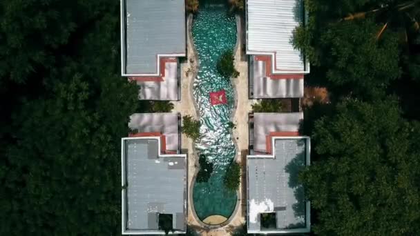Fantastic Aerial Flight Drone Shot One Guy Pool Luxury Resort — Vídeo de Stock