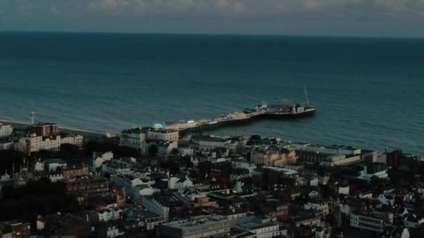 Pôr Sol Praia Brighton Com Vista Para Cais Brighton — Vídeo de Stock