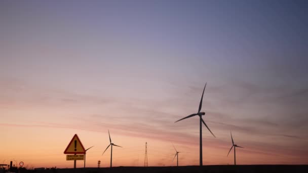 Wind Farms Night Highway Road Sign — Stock video