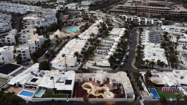 Top Aerial View Holiday Resorts Hotels Lanzarote Famous Tourism Vacation — Vídeos de Stock