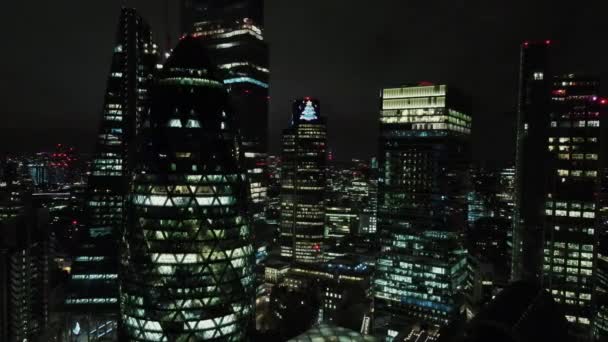Bishops Road City London Aerial Shot Financial District Night — 비디오