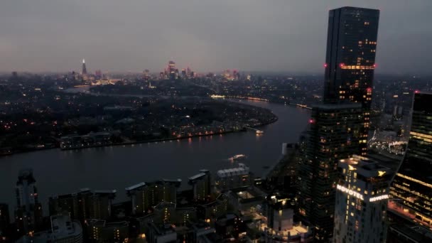 Flygfoto Staden London Och Kanariefågel — Stockvideo