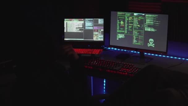 Relaxed Hacker Using His Computer — Stockvideo