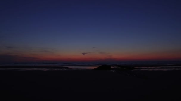 Nightfall Breakwater Seashore North Sea Ostend Belgium — стоковое видео