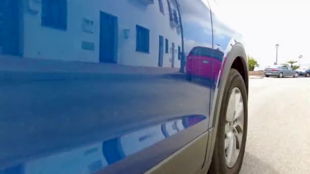 Reflections Frigiliana City Side Car Driving Spanish City Nerja Cars — Vídeo de Stock
