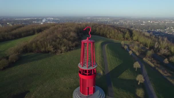 Aerial View Das Geleucht Grubenlampe Moers City Németország Háttérben Várossal — Stock videók