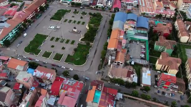 Aerial View Tupac Amaru Square Cusco Peru Drone Shot — стокове відео