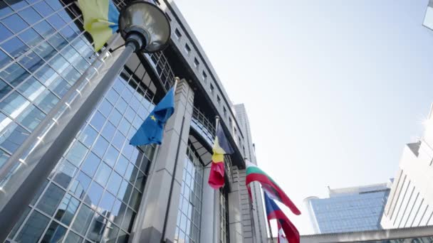 Ukraine European Country Flags Waving Front European Parliament Brussels Belgium — Stockvideo