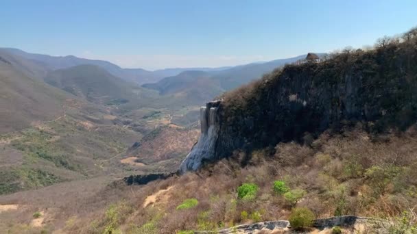 Formações Rochosas Cálcio Cachoeira Deserto Natural Oaxaca México — Vídeo de Stock