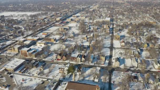 Aerial View Neighborhood Chicago South Side Winter Birds Eye View — Stockvideo
