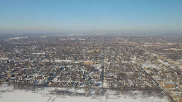 Chicago Ogden William Park Winter High Aerial View — Vídeo de stock