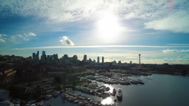 Wide Aerial Boats Docked Seattle Lake Union Circa 2016 — Stockvideo