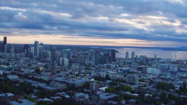 Aérea Azul Nublada Seattle Washington Día Frío Nublado Alrededor 2016 — Vídeos de Stock