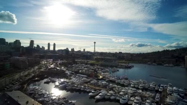 Aérea Día Soleado Cálido Sobre Lake Union Seattle Washington — Vídeos de Stock