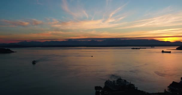 Piękny Zachód Słońca Nad Górami Cascade Perspektywy Seattle — Wideo stockowe