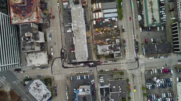 Rising Aerial Shot Seattle Myriad Parking Garages Construction Circa 2017 — стоковое видео