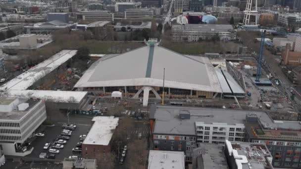 Extremely Wide Aerial Seattle Climate Pledge Arena — Vídeo de Stock