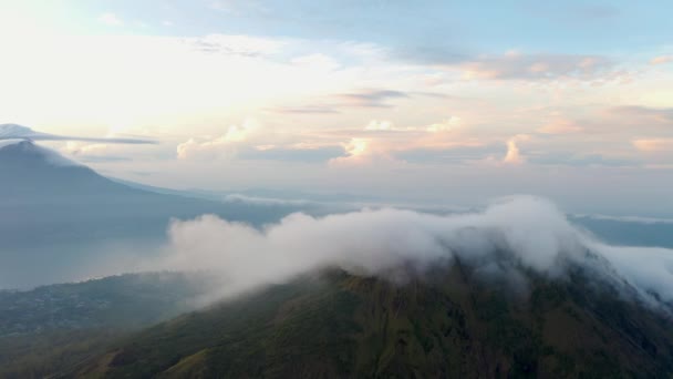 Aerial Zachód Słońca Aktywnego Wulkanu Mount Batur Kintamani Bali Wyspa — Wideo stockowe