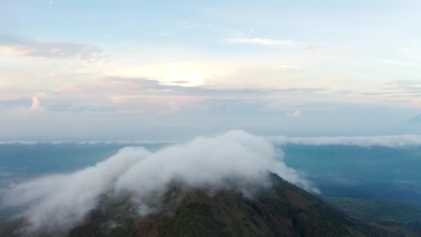 Drone Revealing Stunning Natural Landscape Active Volcano Mount Batur Bali — Stockvideo