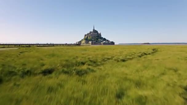 Iconische Mont Saint Michel Frankrijk Van Bovenaf Gezien — Stockvideo