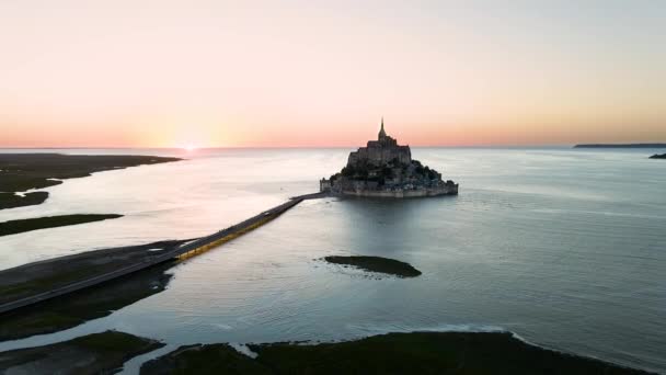 Sunset Mont Saint Michel France Seen — Stockvideo