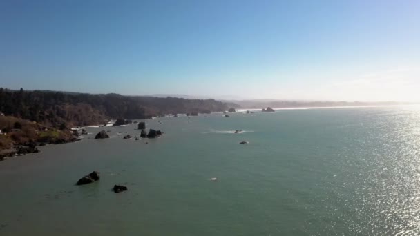 Sea Stacks Northern California Coastline Trinidad Drone View — Stock Video