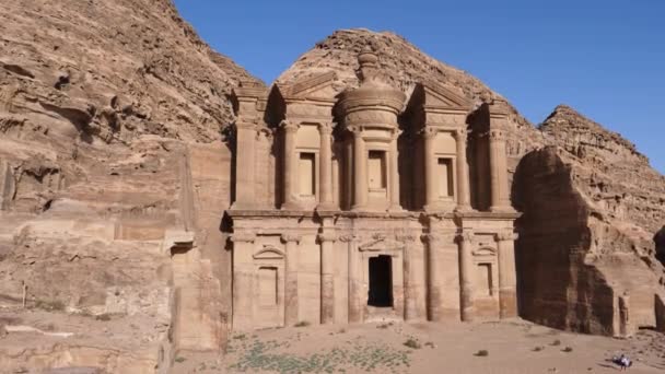 Монастырь Петра Построен Песка Пустыни Иордания — стоковое видео