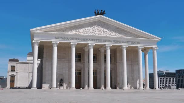 Facade Neoclassic Building White Marble National Opera Theater Nur Sultan — Stock Video