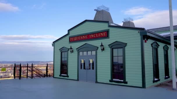 View Duquesne Incline Funicular Tram Scaling Washington Pittsburgh Pennsylvania — Vídeos de Stock