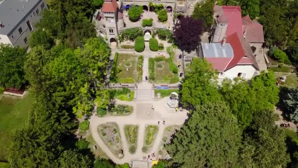 Cinematic Aerial Drone Dolly Shot Bory Castle Courtyard Szkesfehrvr Hungary — Stockvideo