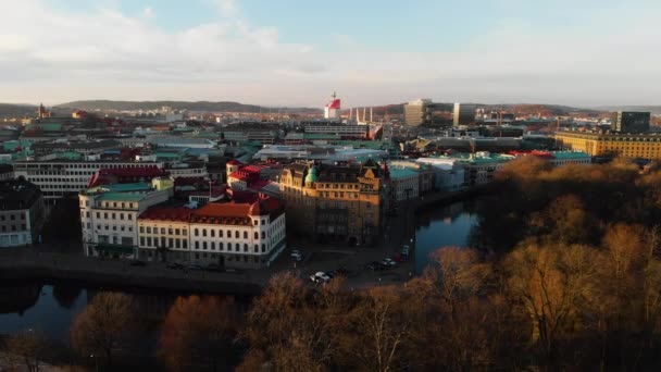 Gteborg Beautiful Cityscape Vstergtland Aerial Establishing Shot City Gothenburg Sweden — Vídeo de Stock