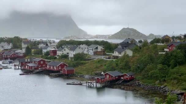 Panoramic View Beautiful Reine Fishing Village Its Traditional Houses Colors — Wideo stockowe