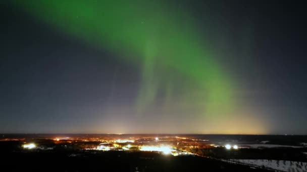 Hyperlapse Drone Shot Aurora Borealis City South Finland Aerial Motion — Stockvideo