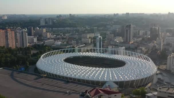 Aerial Drone Video Downtown Skyline Buildings Kyiv Oblast Ukraine Sunset — Vídeo de Stock