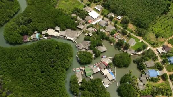 Aerial Bird Eye View Mangroves Small Fishing Village — Vídeos de Stock