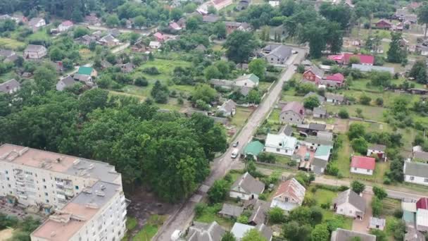 Aerial Drone Klevan Town Buildings Homes Rivne Oblast Ukraine Filmed — Stockvideo
