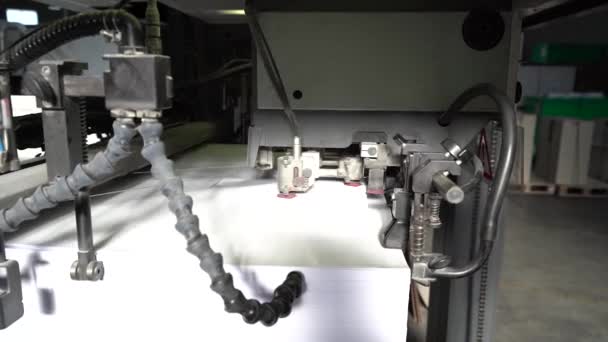 Papierbögen Die Durch Einen Fabrikmechanismus Verlegt Werden Druckerei Maschine Druckt — Stockvideo