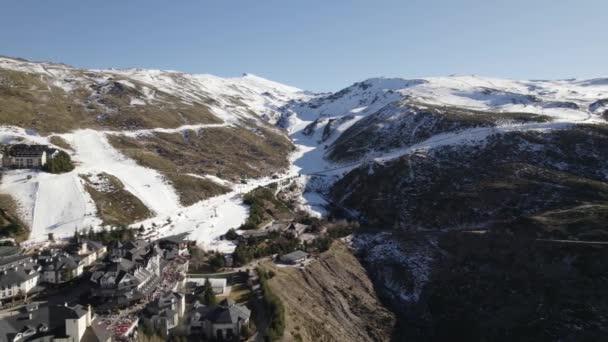 Sierra Nevada Ski Resort Spain Aerial View Snowy Winter White — Vídeos de Stock