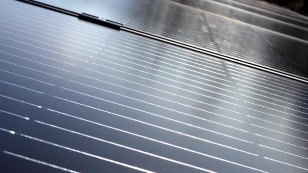 Sunlight Hits Surface Modern Highly Efficient Solar Panels Closeup Moving — Stockvideo