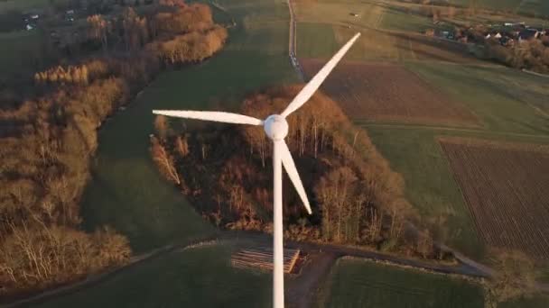 Large White Wind Turbine North Rhine Westphalia Germany Sunset Winter — Stockvideo