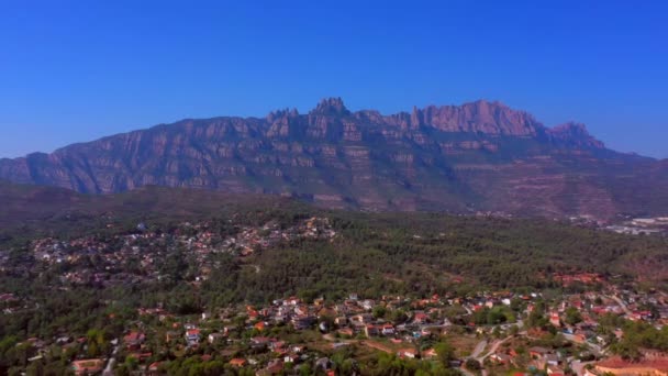 Lateral Traveling Left Right Mountains Montserrat Catalonia Spain Drone View — Stockvideo